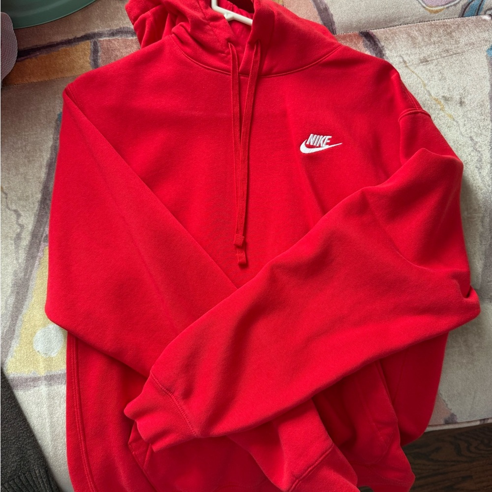 Nike Red Hoodie with White Swoosh Embroidery